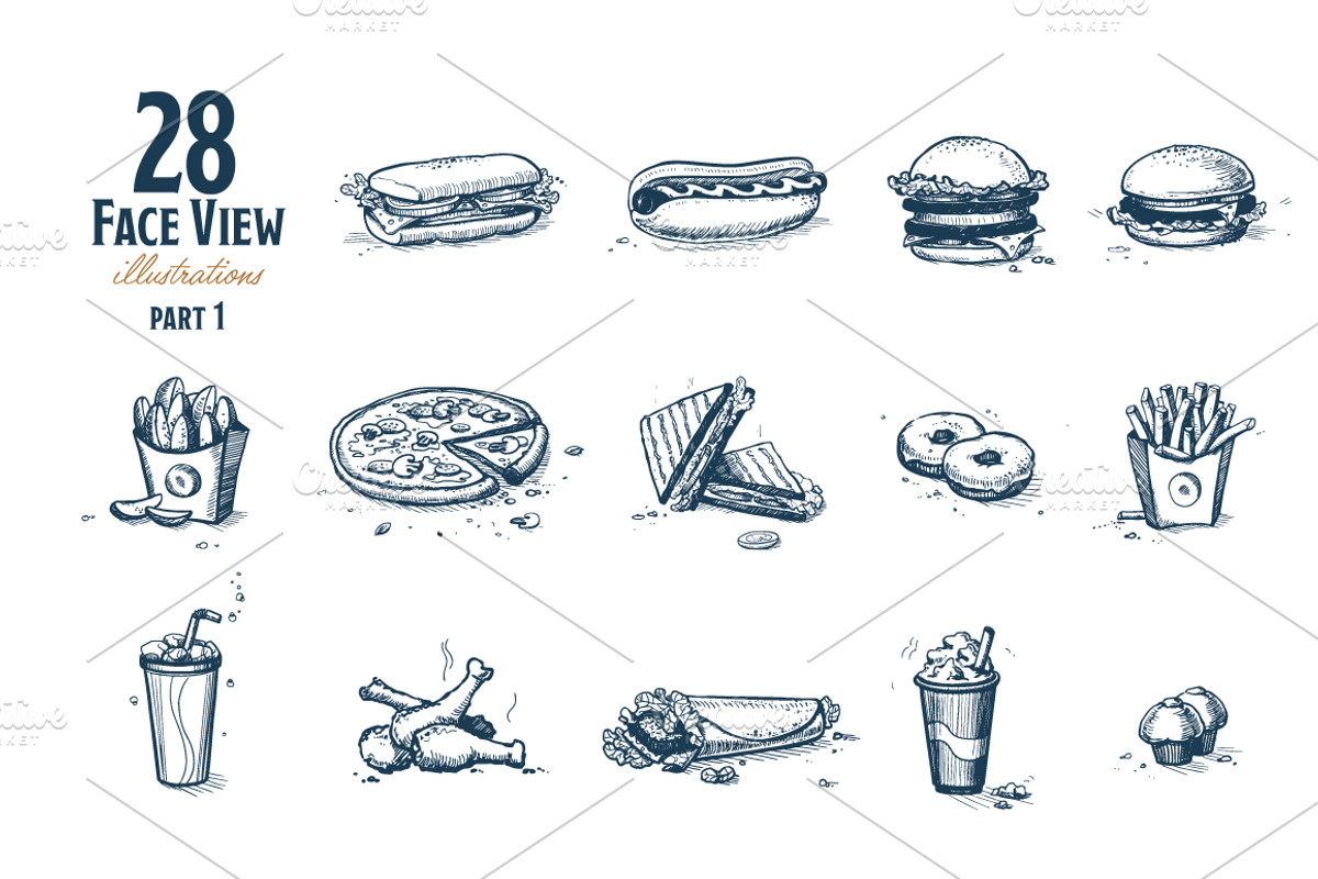 Fast food hand drawn set, a Food Illustration by Alfazet Chronicles (Photo 7 of 9)