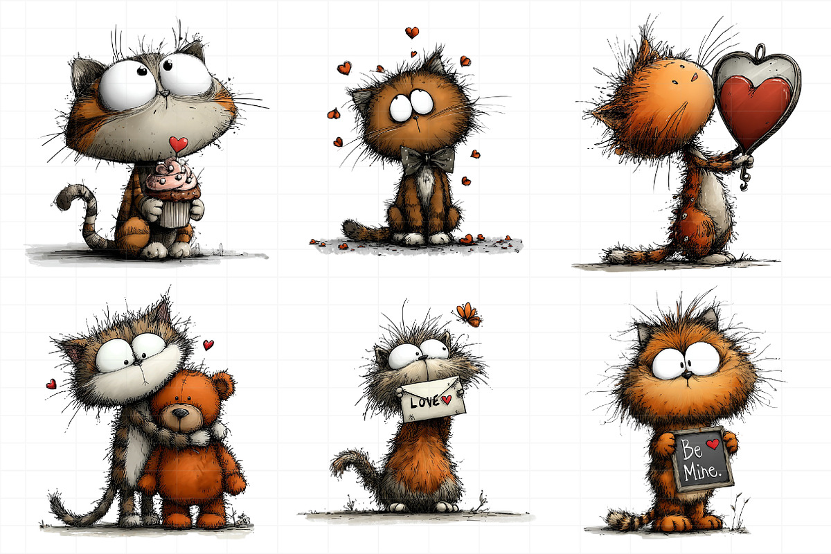 Whimsical Cats Valentine Clipart, an Illustration by Daily.Designs (Photo 6 of 8)