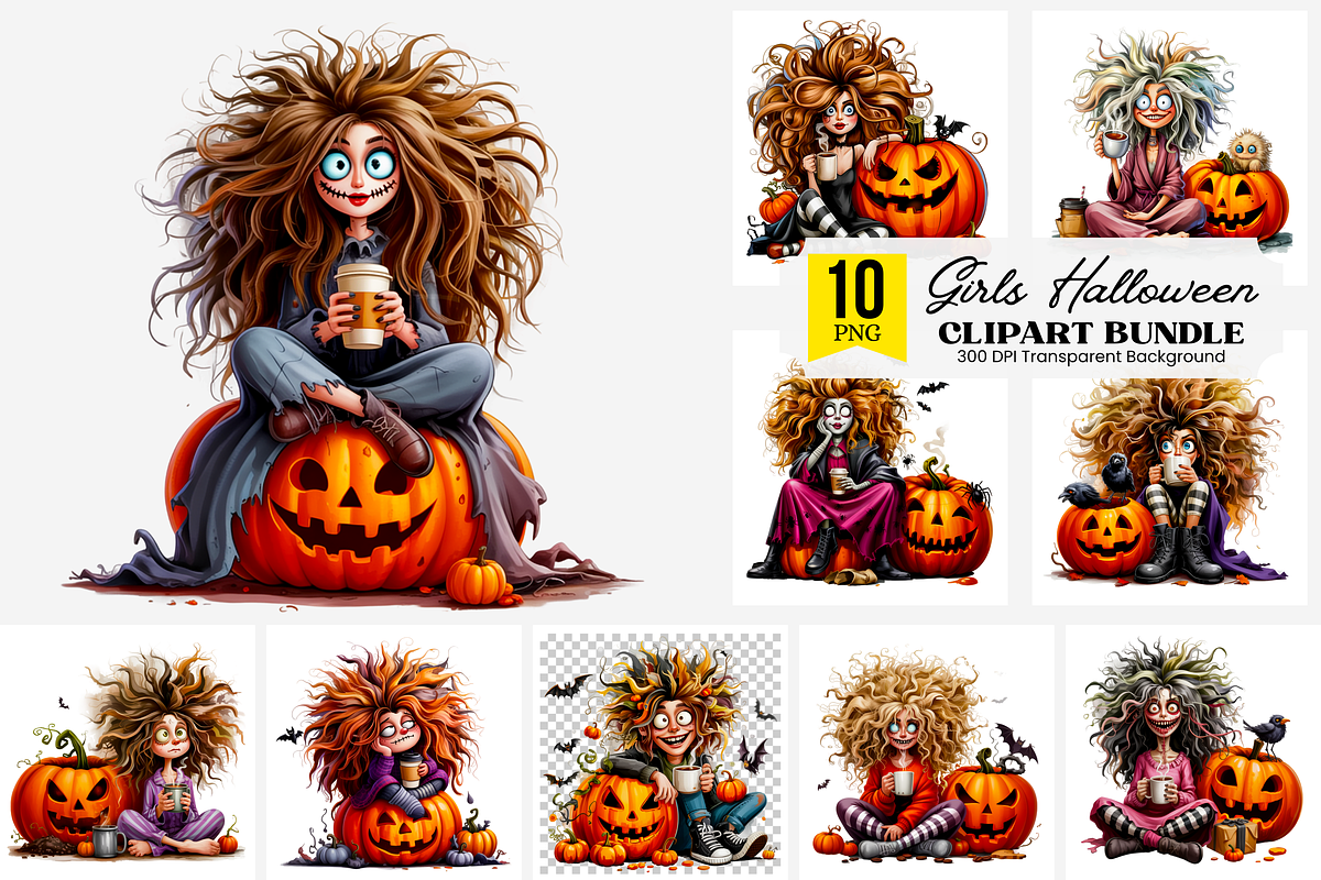 Spooky Halloween Girls PNG Bundle, a Graphic by Rina Akther (Photo 1 of 11)