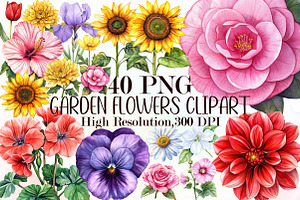 Garden Flowers Watercolour Clip Art, an Illustration by Sublimation Artist