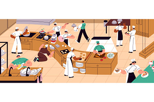 Chefs cook food, restaurant kitchen, a Food Illustration by PaperTrident