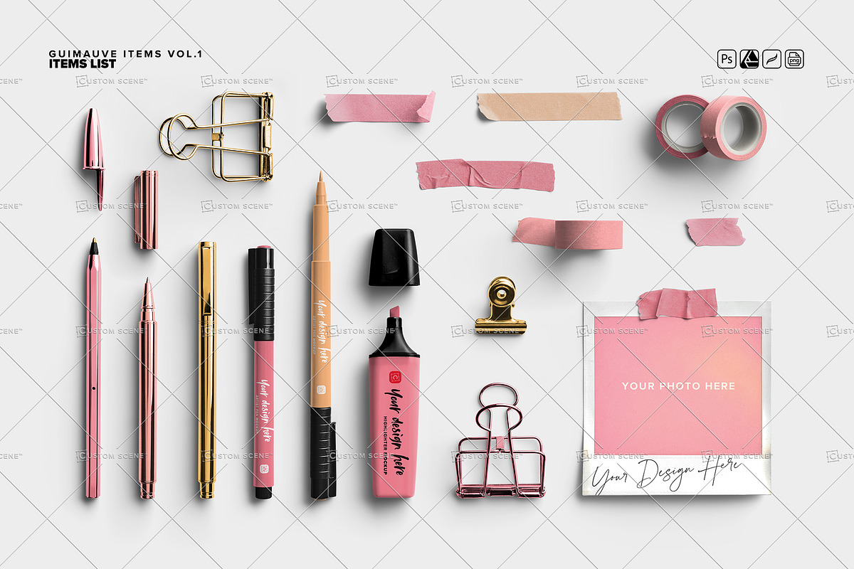 Pens & Washi Tape Desk Elements, a Product Mockup by Custom Scene (Photo 7 of 7)