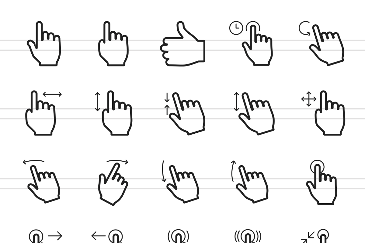 50 Touch Gestures Line Icons, an Outline Icon by IconBunny