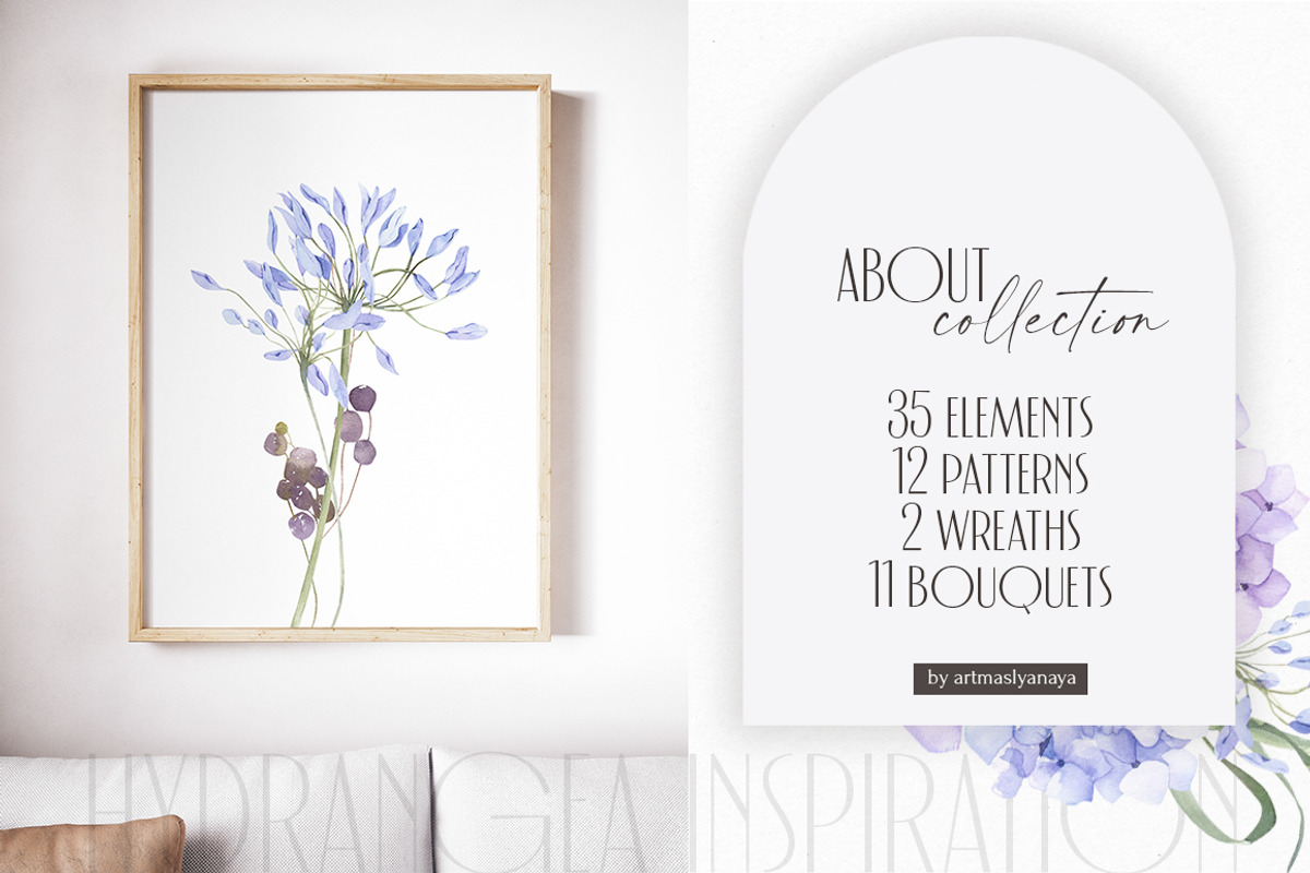 Hydrangea inspiration watercolor set, an Object Illustration by ArtMaslyana (Photo 2 of 8)