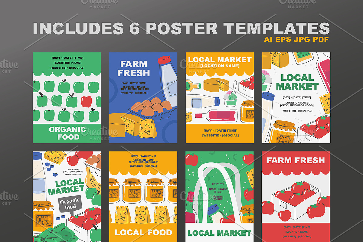 Local Market Poster Templates, a Food Illustration by Popova (Photo 2 of 6)