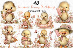 Summer Funny Ducklings Clipart, an Illustration by Craft Nest