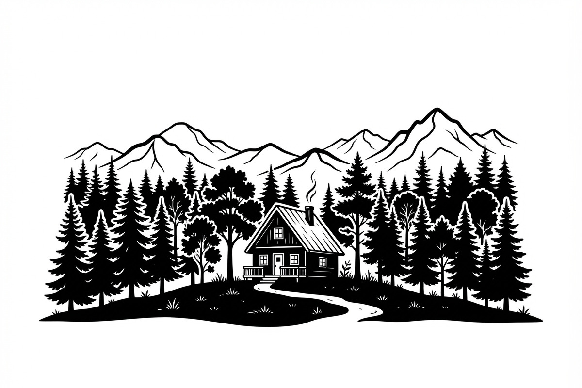50 Forest Cabin Landscape Silhouette, an Empty State Illustration by Amazin_art (Photo 8 of 38)