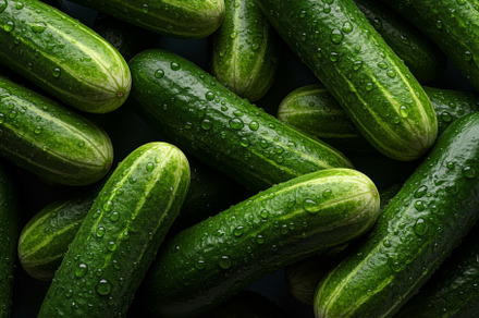 Fresh green cucumbers covered with w, a Food & Drink Photo by professorinc