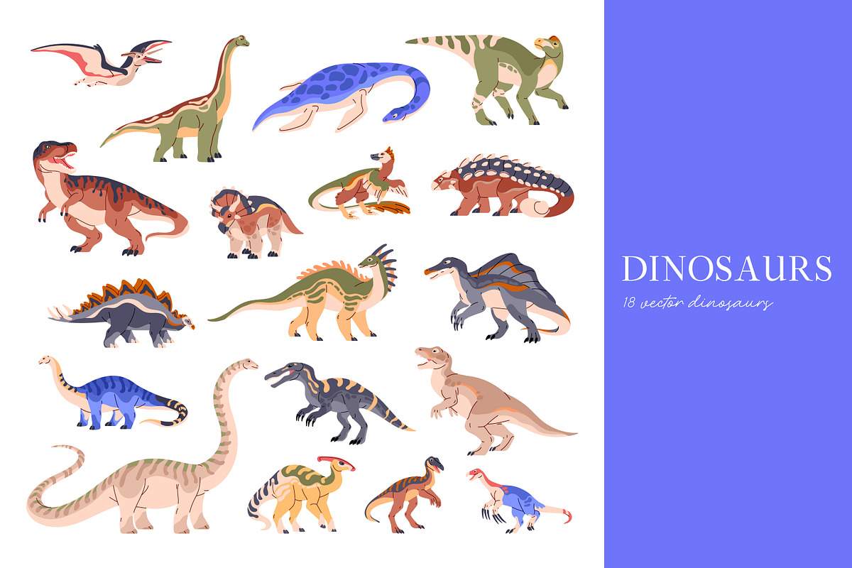 Dinosaurs, big ancient animals set, an Animal Illustration by PaperTrident (Photo 1 of 19)