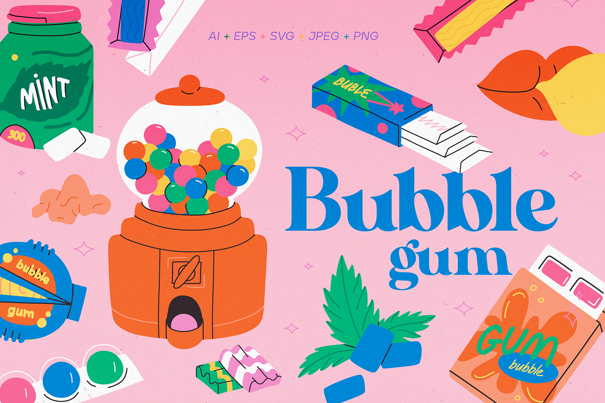 Bubble gum pack in vibrant colors, a Food Illustration by My.Ordinarty (Photo 1 of 4)