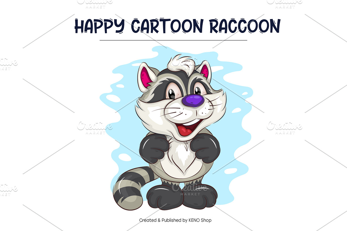 Set of Cartoon Raccoons 03. T-Shirt., an Animal Illustration by KENO Mascots (Photo 14 of 15)