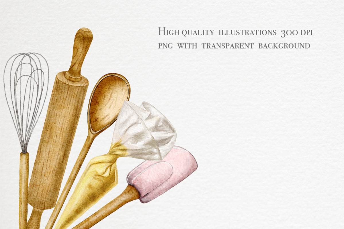 Watercolor baking cooking clipart, a Food Illustration by Dashadraws.art (Photo 8 of 8)