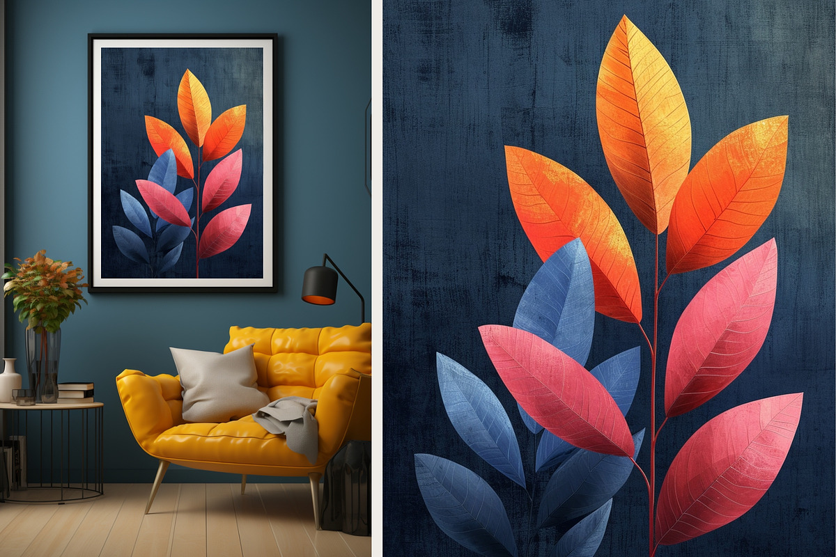 8 blue plant leaves art wall print, a Decorative Illustration by ARTOZEN DIGITAL (Photo 3 of 13)