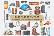 Watercolor Backpacker Clipart, an Object Illustration by Crafts of The Moon (Thumbnail 1 of 2)