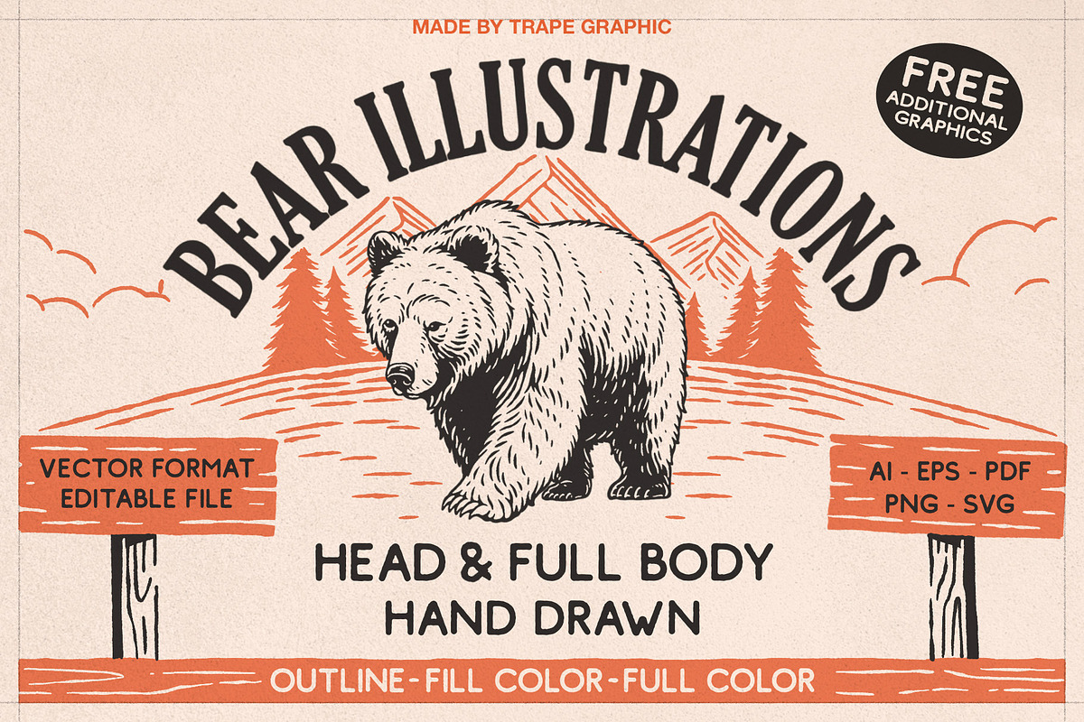 Bear Illustrations Hand-Drawn Vector, an Animal Illustration by Trape Graphic Studio (Photo 1 of 10)