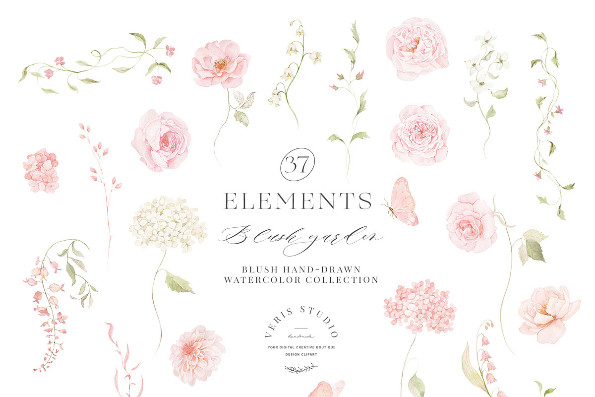 Blush Pink Watercolor Floral Bows, a Decorative Illustration by Veris Studio (Photo 15 of 15)