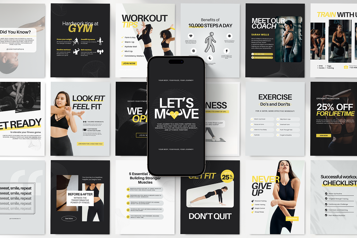 Fitness Instagram Templates Bundle, a Social Media Template by DigiPax (Photo 1 of 12)
