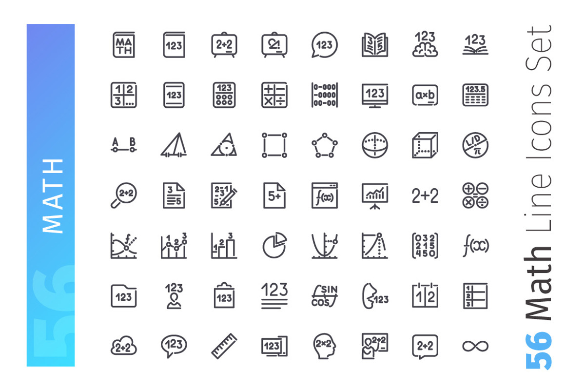 Math Line Icons Set, an Outline Icon by Voysla's Shop (Photo 2 of 4)