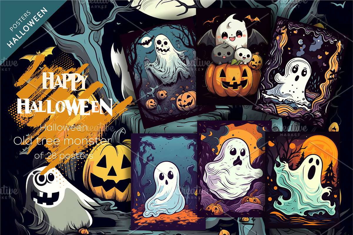 Halloween ghost with pumpkins., an Animal Illustration by KENO Mascots (Photo 1 of 5)