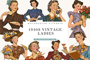 1940s Vintage Ladies Clipart, a Person Illustration by BusyDaydesign (Thumbnail 1 of 9)