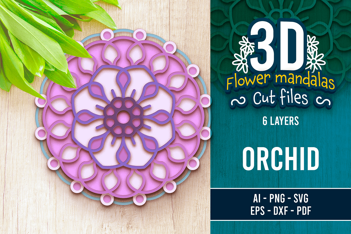 3D Orchid Flower Mandala - SVG Cut F, an Object Graphic by Arshad Ali (Photo 1 of 8)