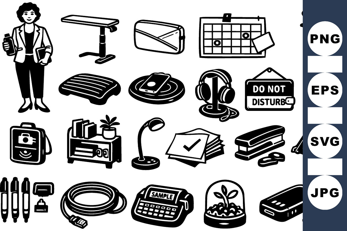 Office Essentials Black Icons Set, an Illustration by designvectx (Photo 1 of 3)