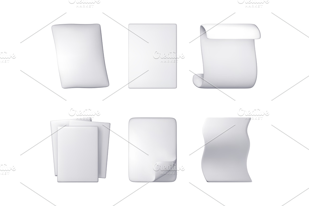 3d set of white blank paper pages, an Object Illustration by Abscent