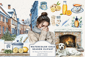 Watercolor Cold Season Clipart, an Illustration by NadiaTheronArt