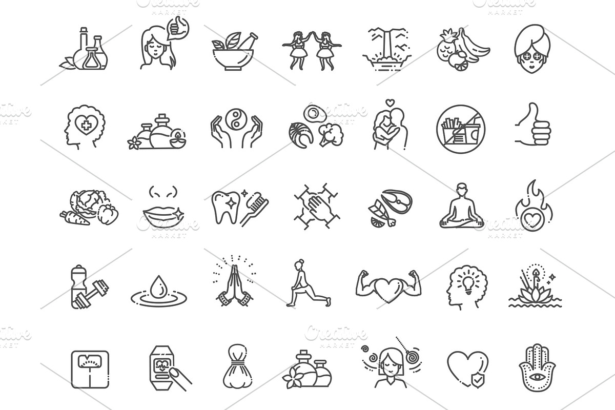 Wellness and Healthy Line Icons Set, an Outline Icon by Tettygreen (Photo 3 of 3)