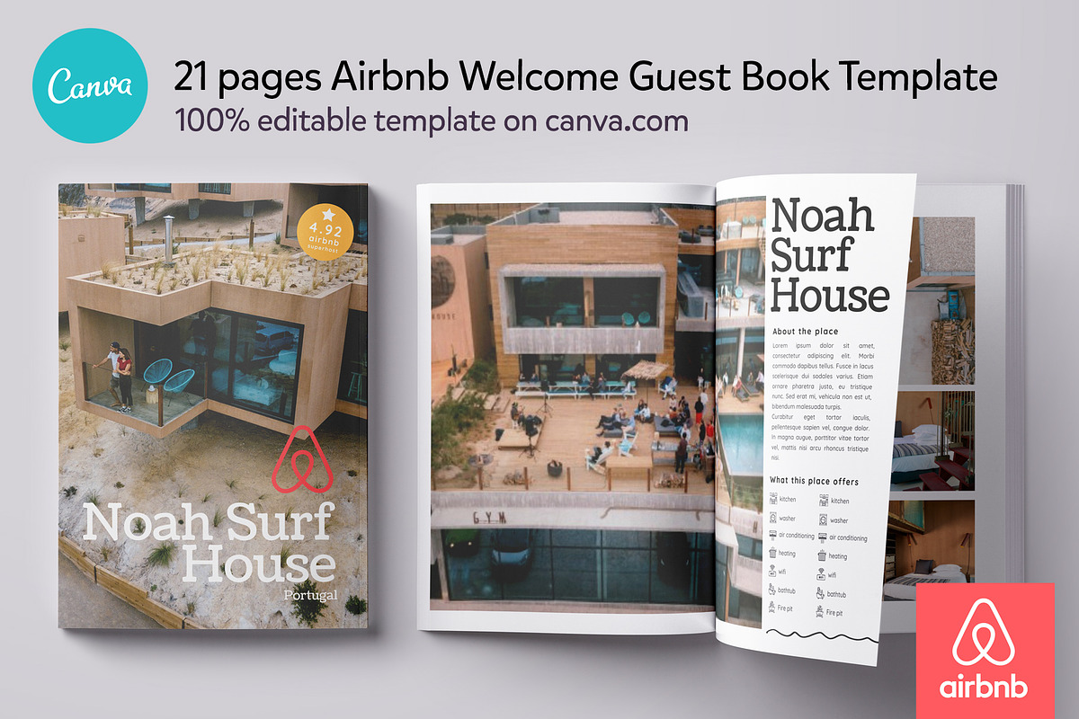 Airbnb Guest Book Canva template, a Templates & Theme by DeLaGranSiete (Photo 1 of 13)