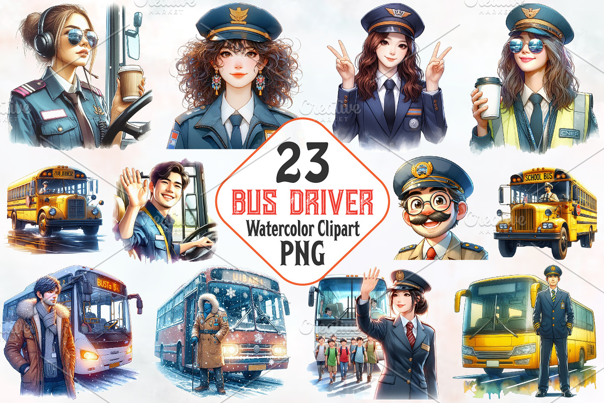 Bus Driver Watercolor Clipart, an Illustration by RobertsArt (Photo 1 of 8)