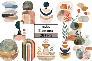 Watercolor Boho Elements Clipart