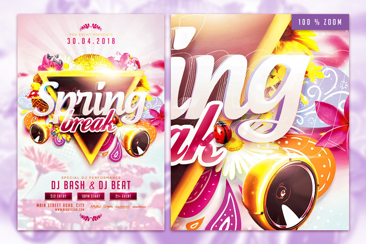 Spring V2 Break Flyer Template, a Flyer Template by InTheSky15