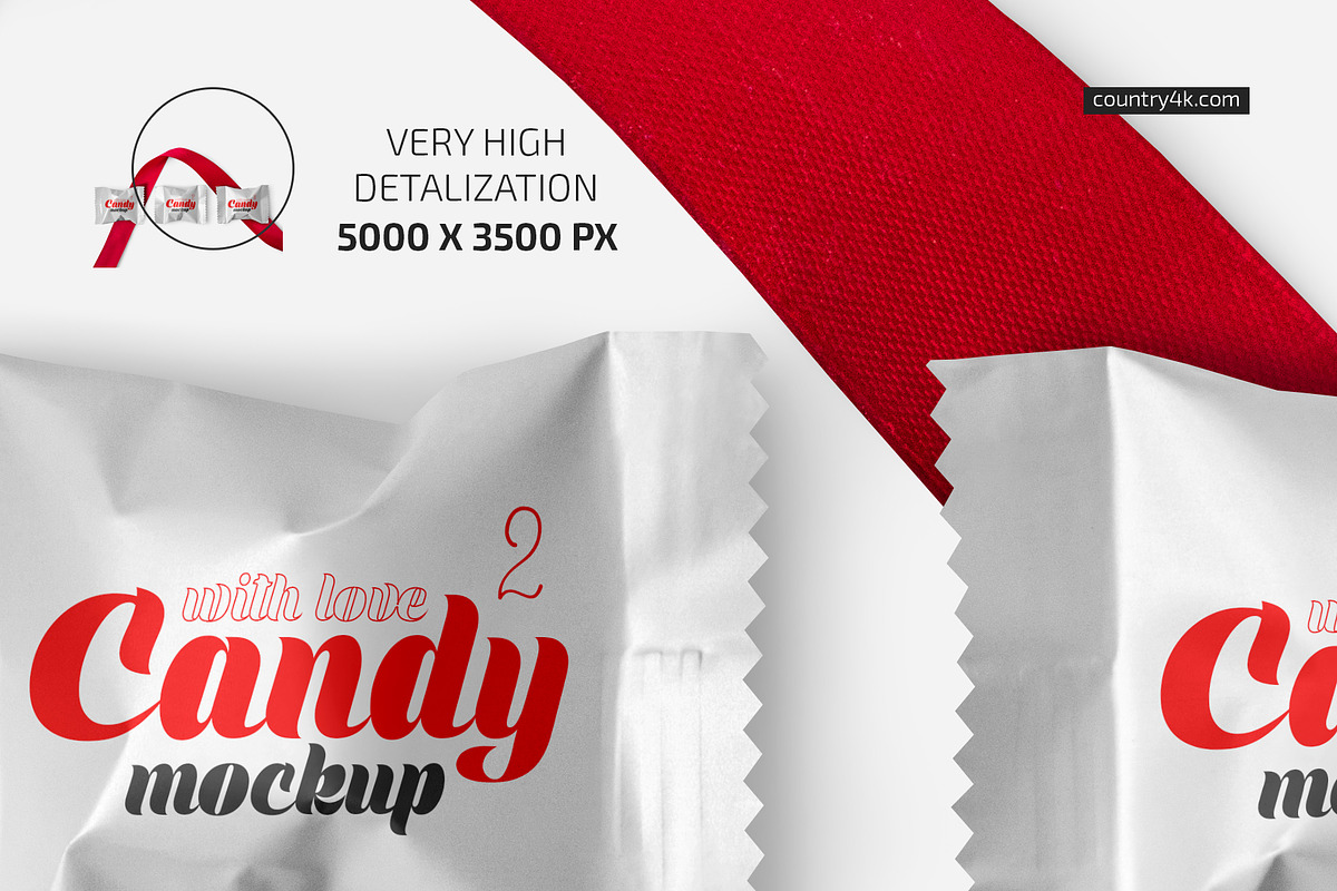Candy with Red Ribbon Mockup Set, a Packaging Mockup by Country4k