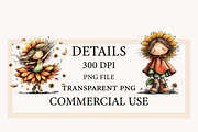 Whimsical Sunflower Girl Clipart, a Seasonal Illustration by Designworld (Thumbnail 4 of 9)