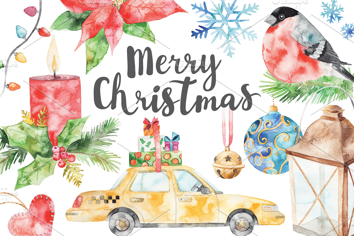 watercolor Merry Christmas set 2, a Decorative Illustration by artnLera (Photo 1 of 2)