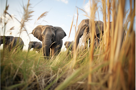elephant herd trampling through tall, a Nature Photo by Sergey Kotenev