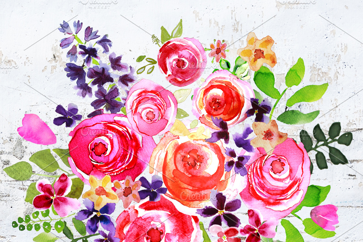 Watercolor Bouquet Clipart Handpaint, a Decorative Illustration by Download Graphic Art (Photo 3 of 6)