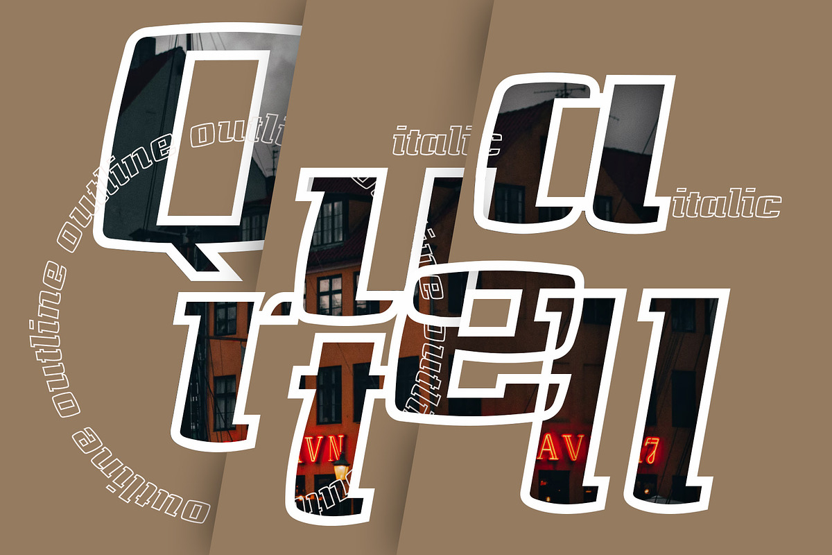 Quartell Round Outline Italic, a Slab Serif Font by NREY (Photo 1 of 5)