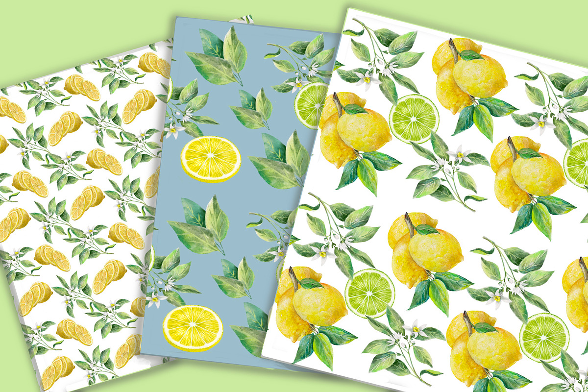 Lemons and limes Digital Paper Pack, a Pattern Graphic by AkvarelRiver (Photo 4 of 5)
