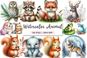 Watercolor Animal Clipart, a Seasonal Illustration by DreamArtGraphic