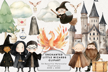 Enchanted Little Wizards Clipart, an Illustration by NadiaTheronArt