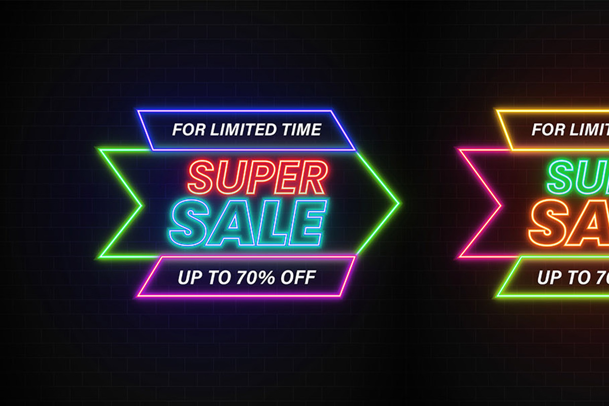 Sale Promotions Vector Neon Bundle, a Decorative Illustration by Photoshop Action (Photo 11 of 15)