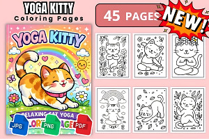 Yoga Kitty Coloring Pages, an Animal Illustration by Ink Gallery