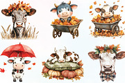 Watercolor Autumn Cow Clipart, an Illustration by CraftArtStudio (Thumbnail 2 of 6)
