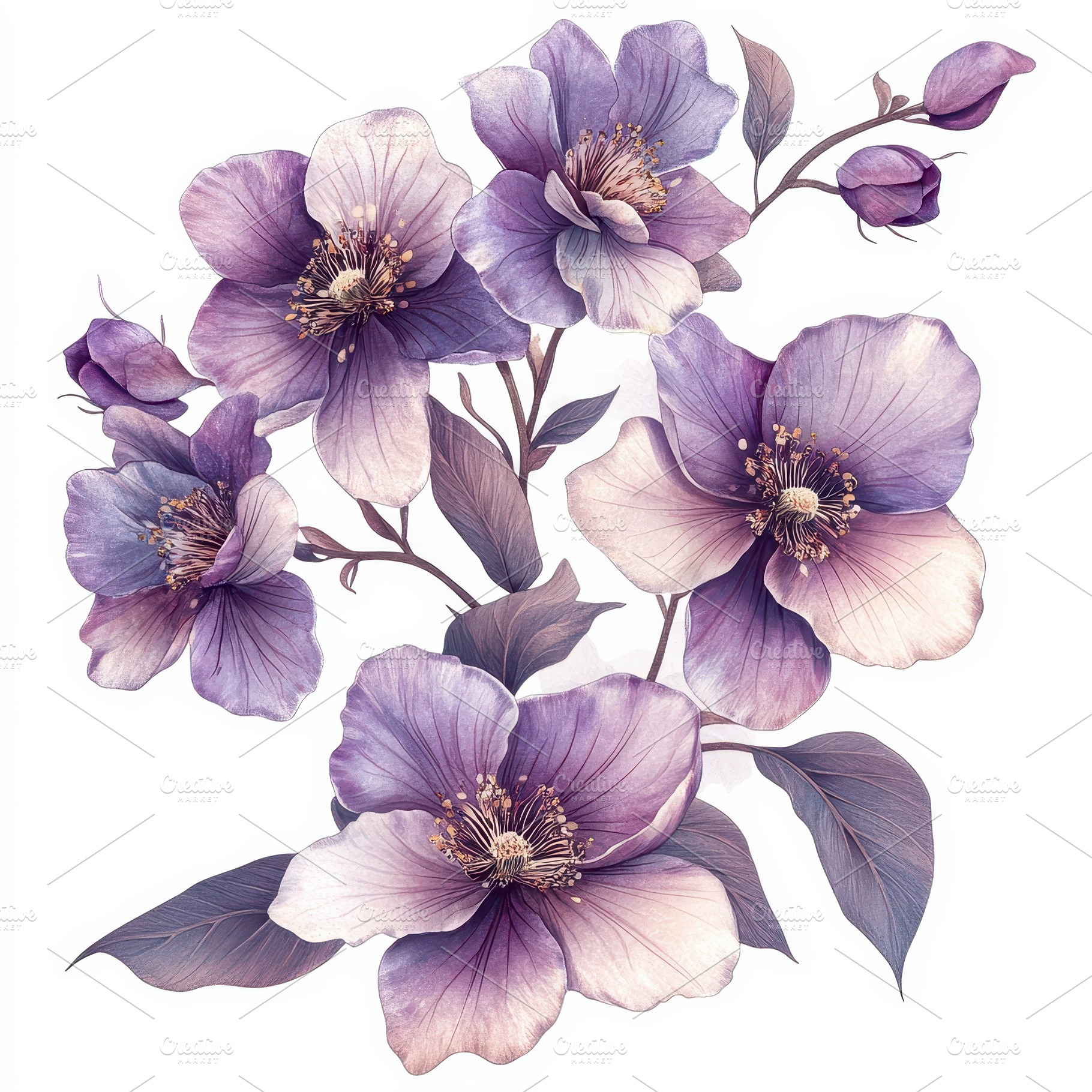 Delicate Purple Flowers Botanical Il, an Abstract Photo by Pixeness Studio