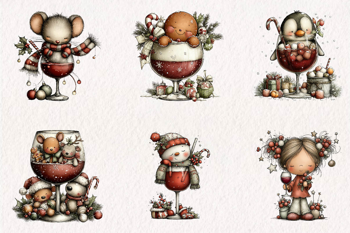 Funny Wine Christmas Cocktail, a Seasonal Illustration by CreationArt (Photo 3 of 7)