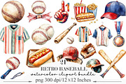 Retro Baseball Clipart Set, an Illustration by Designking (Thumbnail 1 of 5)