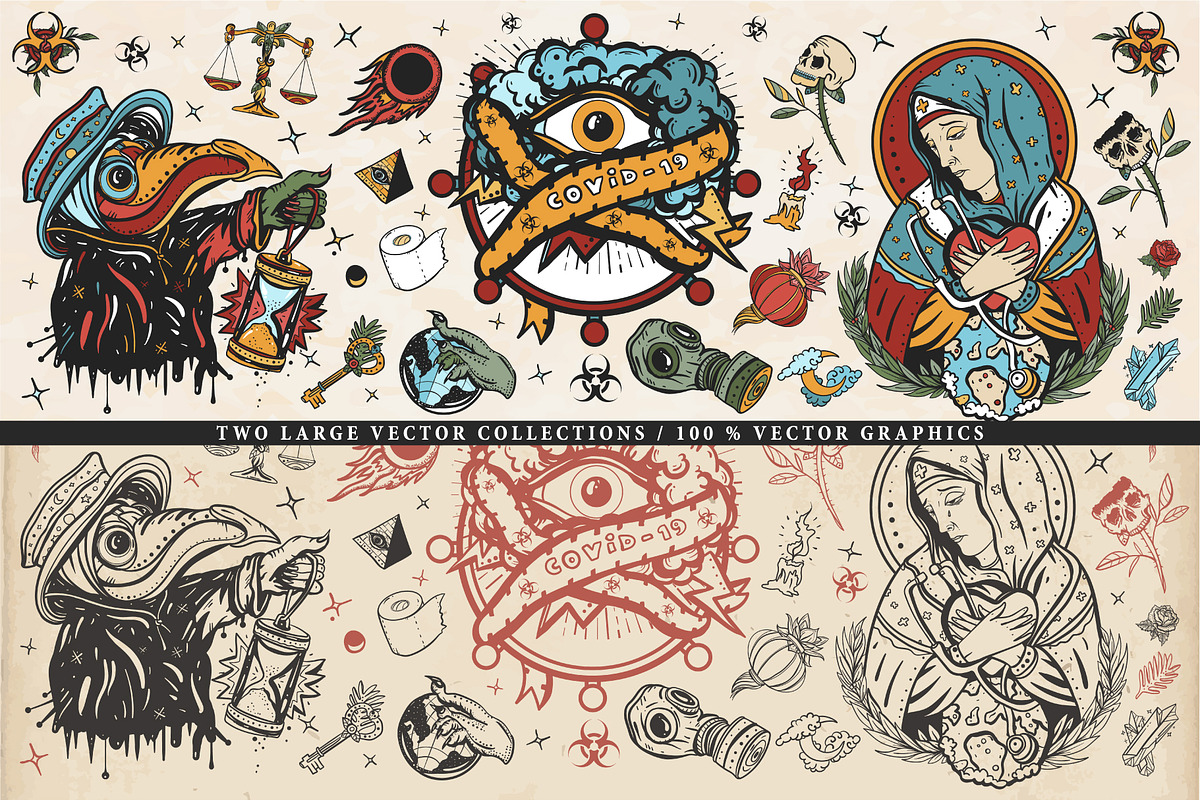 Coronavirus old school tattoo, a Background Graphic by intueri (Photo 2 of 7)