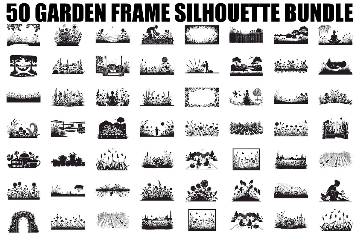 50 Garden Frame Silhouette Bundle, an Illustration by musafir_fashion (Photo 1 of 51)